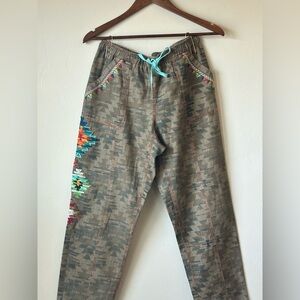 Double D Ranch Olive Aztec-print Drawstring Pants with embellishment